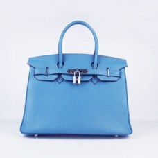 Hermes Birkin 30cm Togo leather Handbags blue silver Hermes Birkin 30cm Togo leather Handbags blue silver