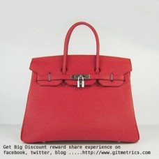 Hermes Birkin 35cm cattle skin vein Handbags red silver Hermes Birkin 35cm cattle skin vein Handbags red silver