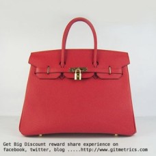 Hermes Birkin 35cm cattle skin vein Handbags red golden Hermes Birkin 35cm cattle skin vein Handbags red golden