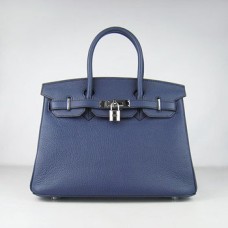 Hermes Birkin 30cm Togo leather Handbags dark blue silver Hermes Birkin 30cm Togo leather Handbags dark blue silver