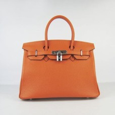 Hermes Birkin 30cm Togo leather Handbags orange silver Hermes Birkin 30cm Togo leather Handbags orange silver