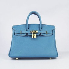 Hermes Birkin 25cm Handbag 6068 Blue golden Hermes Birkin 25cm Handbag 6068 Blue golden