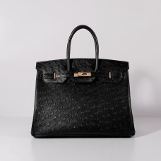 Hermes Birkin 35cm Ostrich Leather Bag Black Gold Hermes Birkin 35cm Ostrich Leather Bag Black Gold