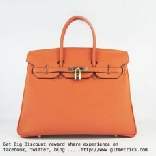 Hermes Birkin 35cm cattle skin vein Handbags orange golden Hermes Birkin 35cm cattle skin vein Handbags orange golden