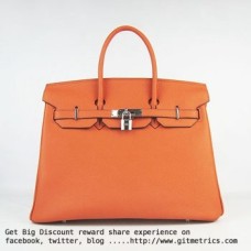 Hermes Birkin 35cm cattle skin vein Handbags orange silver Hermes Birkin 35cm cattle skin vein Handbags orange silver