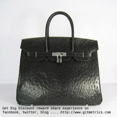 Hermes Birkin 35cm Ostrich Veins Handbags black silver Hermes Birkin 35cm Ostrich Veins Handbags black silver