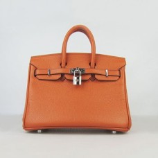 Hermes Birkin 25cm Handbag 6068 orange silver Hermes Birkin 25cm Handbag 6068 orange silver