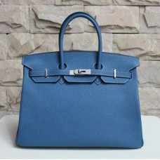 Hermes Birkin 35cm cattle skin vein Handbags blue silver Hermes Birkin 35cm cattle skin vein Handbags blue silver