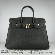 Hermes Birkin 35cm cattle skin vein Handbags black golden Hermes Birkin 35cm cattle skin vein Handbags black golden