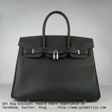 Hermes Birkin 35cm cattle skin vein Handbags black silver Hermes Birkin 35cm cattle skin vein Handbags black silver