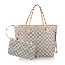L Vuitton N41361 Neverfull MM Shoulder Bag Damier Azur Canvas