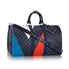 L Vuitton N41617 Keepall Bandouliere 45 Duffel Bag Damier Cobalt Canvas
