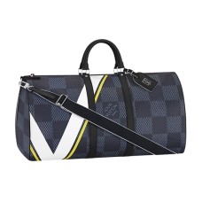 L Vuitton N44009 Keepall 55 Bandouliere Duffel Bag Damier Cobalt Canvas