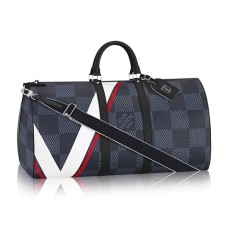 L Vuitton N44010 Keepall 55 Bandouliere Duffel Bag Damier Cobalt Canvas