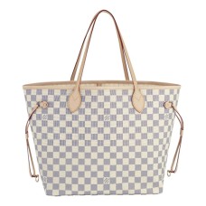L Vuitton N51107 Neverfull MM Shoulder Bag Damier Azur Canvas