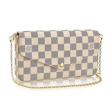L Vuitton N63106 Pochette Felicie Chain Wallet Damier Azur Canvas L Vuitton N63106 Pochette Felicie Chain Wallet Damier Azur Canvas